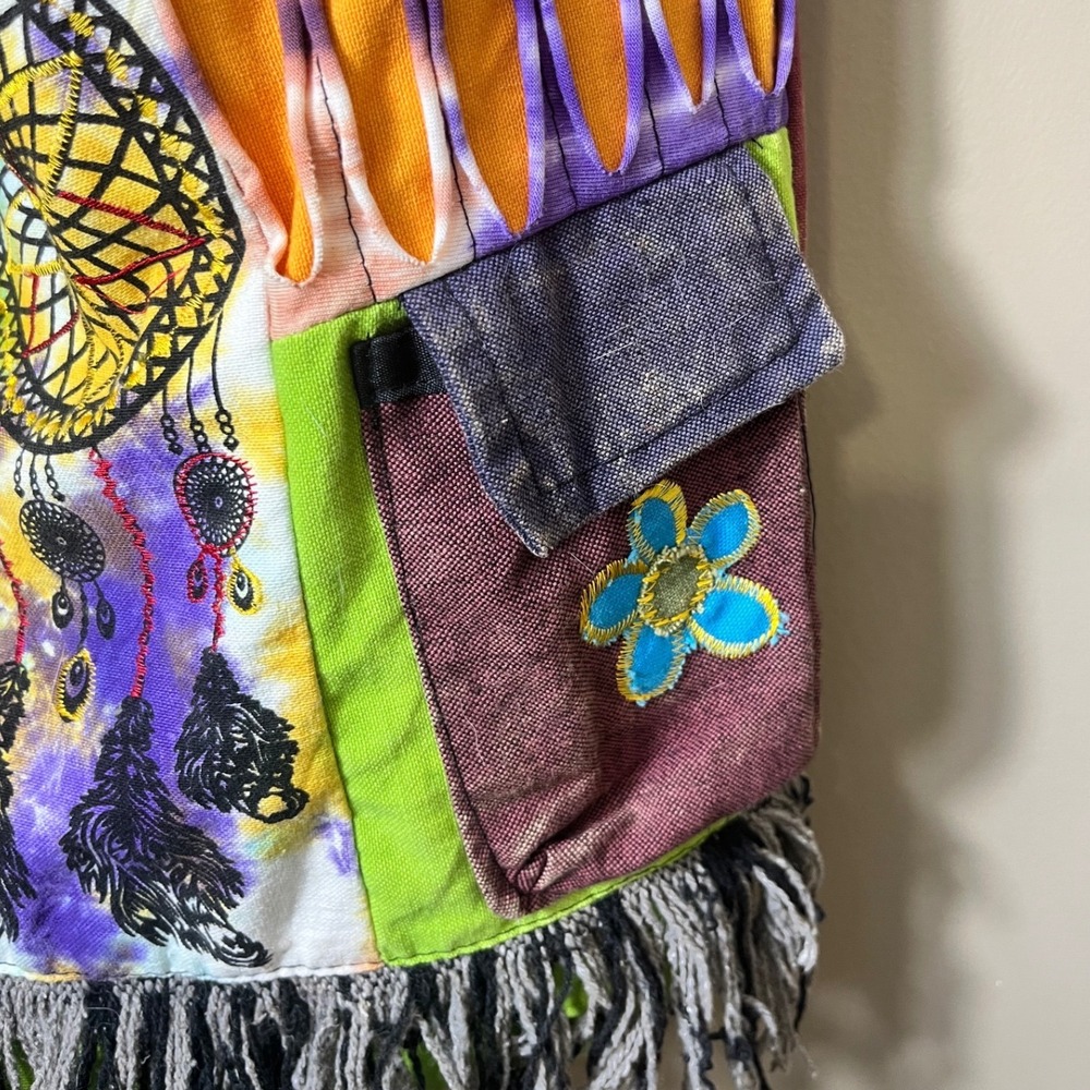 Boho Patchwork Crossbody Bag Made‎ in Nepal Cotton Dreamcatcher Fringe Hippie - Picture 5 of 16